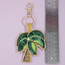 Load image into Gallery viewer, Sequin Palm Tree Beaded Keychain Bag Charm