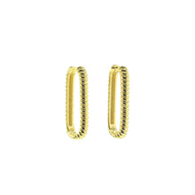 Load image into Gallery viewer, A set of two gold hoop earrings with a gold-plated finish and a rope-like texture, placed in front of a white background.