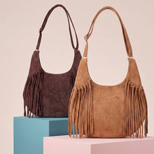 Load image into Gallery viewer, Vegan Suede Fringe Shoulder Bag