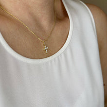 Load image into Gallery viewer, 18k Gold Filled Bezel Cross CZ Necklace