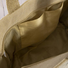Load image into Gallery viewer, Seahorse Embroidered Jute Fringe Panel Tote Bag