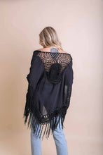 Load image into Gallery viewer, Black Crochet Fringe Kimono