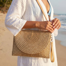 Load image into Gallery viewer, Tan Woven Envelope Clutch Bag