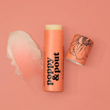 Load image into Gallery viewer, Pink Grapefruit Lip balm stick with 'Poppy & Pout' branding on a pink background