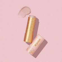 Load image into Gallery viewer, An open cosmetic stick of Poppy & Pout Daisy Lip Tint with a swatch on a pink background
