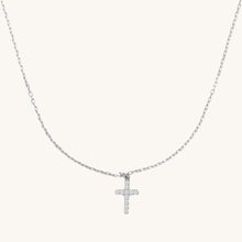 Load image into Gallery viewer, Silver cross cz necklace on a white background