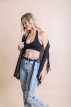 Load image into Gallery viewer, Black Crochet Fringe Kimono