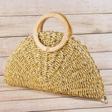Load image into Gallery viewer, Gold Metallic Straw Woven Half Moon Bag