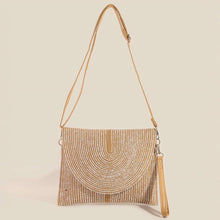 Load image into Gallery viewer, Taupe Two Tone Woven Envelope Clutch Bag
