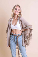Load image into Gallery viewer, Mocha Crochet Fringe Kimono
