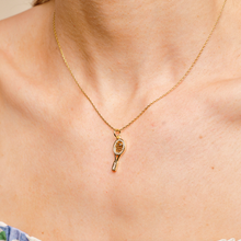 Load image into Gallery viewer, Gold Shimmer Tennis Racket Necklace
