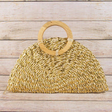 Load image into Gallery viewer, Gold Metallic Straw Woven Half Moon Bag
