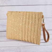 Load image into Gallery viewer, Straw Woven Gold Accents Clutch Bag
