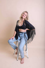 Load image into Gallery viewer, Black Crochet Fringe Kimono
