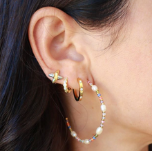 Load image into Gallery viewer, Celia Circle Gem Gold Huggies
